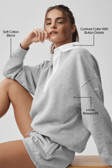 Take It Easy Long Sleeve Henley Pullover - Athletic Heather Grey/White