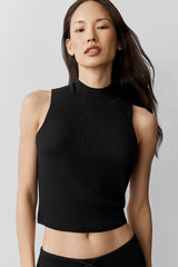 Sweater Knit Unwind Sleeveless Top - Black