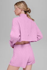 Cable Knit Cropped Winter Bliss Turtleneck Long Sleeve - Candy Heart Pink