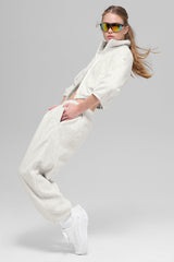 Polar Fleece Retreat Cropped Jacket - White Heather Grey