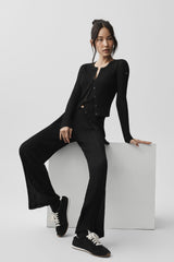 Sweater High-Waist Sunlit Straight Leg Pant - Black
