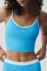 Goddess Ribbed First Pick Bra Tank - Azure Blue/White