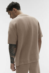 Sports Club Sweater Knit Short Sleeve Button Up - Gravel