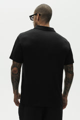 Linen Jersey Coastal Short Sleeve Polo - Black
