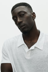 Linen Jersey Coastal Short Sleeve Polo - White