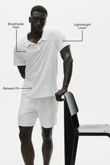 Linen Jersey Coastal Short Sleeve Polo - White