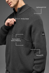 Domain Shift Rib Knit 1/4 Zip Sweater - Anthracite