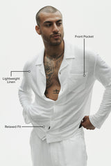 Linen Jersey Coastal Long Sleeve Button Up - White