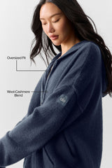 Wool Cashmere New Class Full Zip Hoodie - Navy