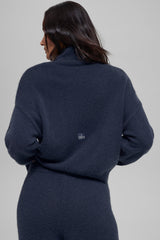 Wool Cashmere Cropped New Class Turtleneck Sweater - Navy