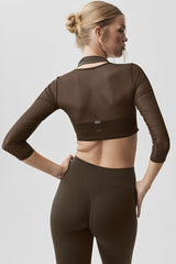 Mesh Knotty 3/4 Sleeve Top - Espresso