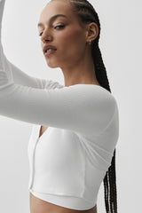 Ribbed Cropped Whisper Cardigan - White