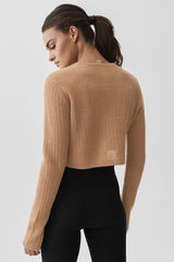 Cashmere Plush Waffle Cropped Long Sleeve - Toasted Almond