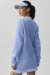 Tennis Club Sweater Knit Cardigan - Light Provence Blue/White