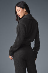 Cashmere Plush Waffle 1/4 Zip Pullover - Dark Heather Grey
