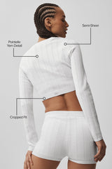 Pointelle Sweater Be Mine Cardigan - Semi Sheer White