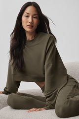 Cropped Sway Crew Neck Pullover - Olive Tree