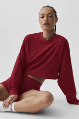Cropped Sway Crew Neck Pullover - Summer Romance Red