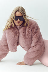 Faux Fur Chic Cropped Jacket - Pink Champagne