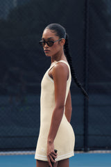 Tennis Club Sweater Knit Dress - Oatmeal/White